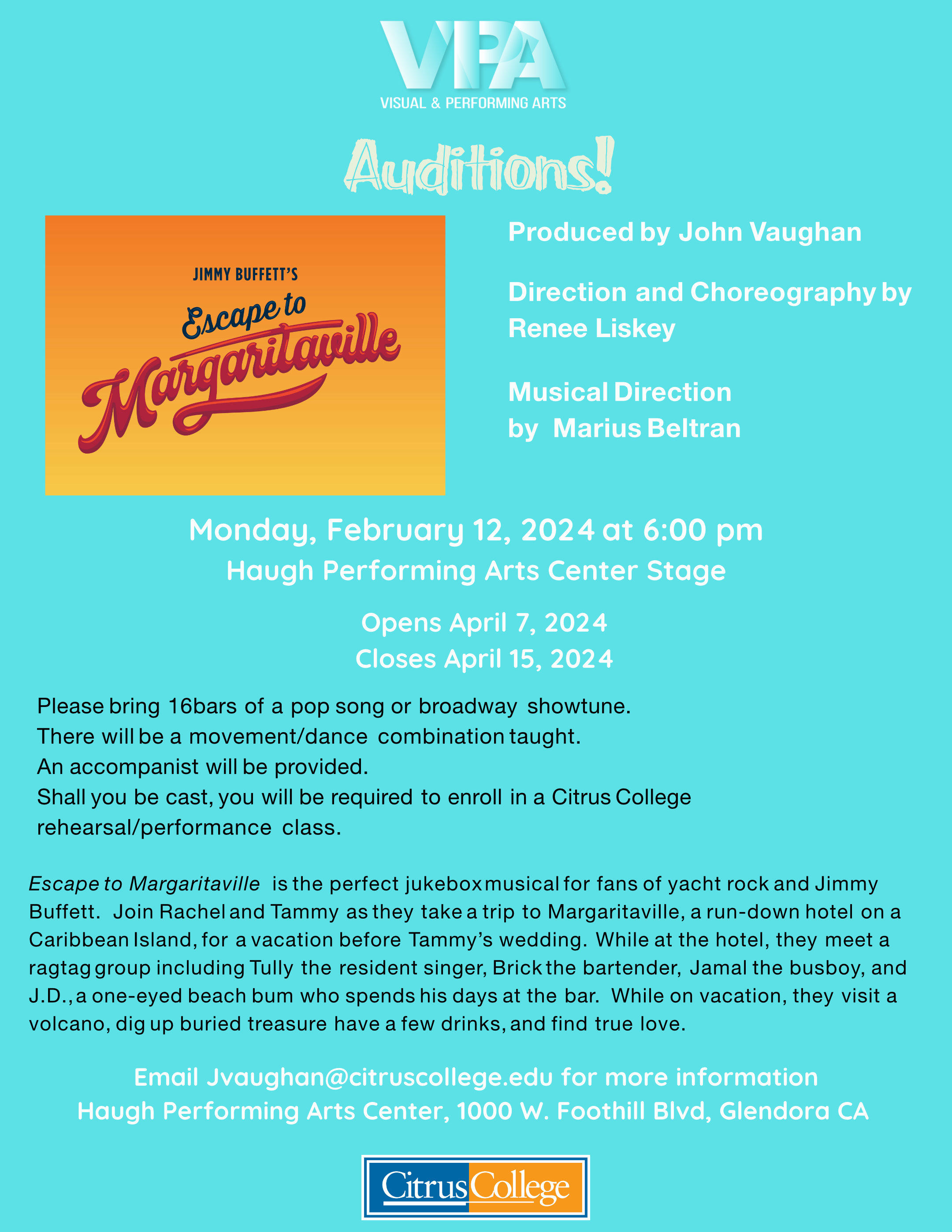 Citrus College Escape to Margaritaville Auditions